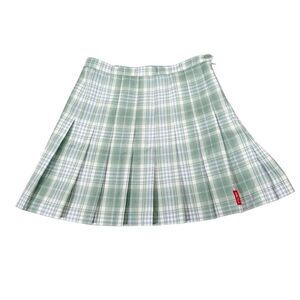 Teddy Fresh Plaid Pleated Sage Green Cream Preppy Schoolgirl Mini Skirt Small